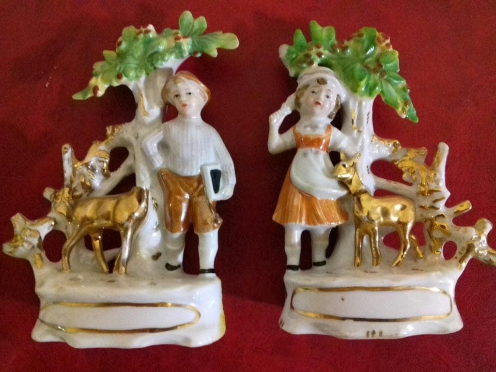 СТАТУЭТКИ ПАРНЫЕ. "ДЕТИ С ОЛЕНЯМИ" РЕДКОСТЬ!!! СТАРАЯ ГЕРМАНИЯ 1940-50гг. КЛЕЙМО В ТЕСТЕ. - View 2