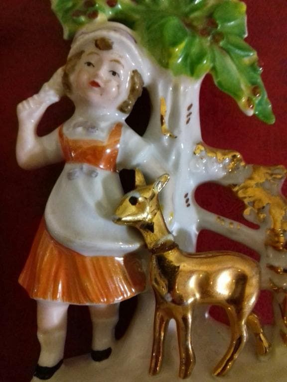 СТАТУЭТКИ ПАРНЫЕ. "ДЕТИ С ОЛЕНЯМИ" РЕДКОСТЬ!!! СТАРАЯ ГЕРМАНИЯ 1940-50гг. КЛЕЙМО В ТЕСТЕ. - View 5