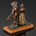 Бронзовая статуэтка "Прогулка влюбленных босиком" с деревянным основанием, Западная Европа, начало XX века - View 3