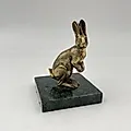 Бронзовая статуэтка зайца на змеевиковом основании, современная Россия