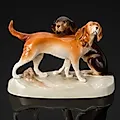 Фарфоровая статуэтка "Охотничьи собаки" с аэрографией, Royal Dux, Чехословакия, 1970-1995 гг.