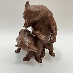 Фигурка 2 медведя из коричневого бурого фарфора 1905 г