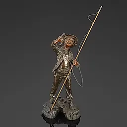 Статуэтка "Рыбак" из шпиатра, литьё, подпись E. Fuchs, Западная Европа, 1880-1920 гг.