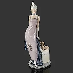 Фарфоровая статуэтка Lladro "Дама с собачкой" в стиле Ар-деко, Испания, 1985 г.