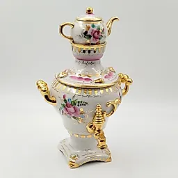 Статуэтка «Самовар с заварочным чайником» из фарфора, Гжель, СССР