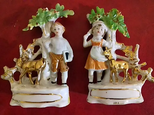 СТАТУЭТКИ ПАРНЫЕ. "ДЕТИ С ОЛЕНЯМИ" РЕДКОСТЬ!!! СТАРАЯ ГЕРМАНИЯ 1940-50гг. КЛЕЙМО В ТЕСТЕ. - View 2