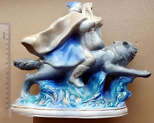 ИВАН-ЦАРЕВИЧ И СЕРЫЙ ВОЛК клеймо старая Гжель - View 6