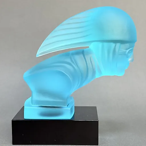 Коллекционное пресс-папье статуэтка-маскот Гонщик для капота ретро-авто в стиле Артдеко аквамариновое вазелиновое урановое стекло модель Г.Хоффманн 1930е г Чехия 21 - View 5