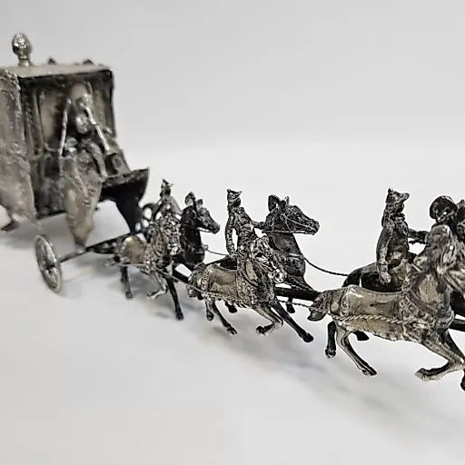 Королевский экипаж карета с кучером 6 лошадей серебро - View 3