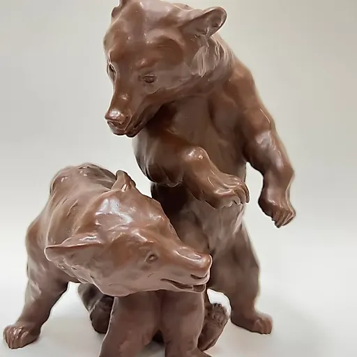 Фигурка 2 медведя из коричневого бурого фарфора 1905 г - View 2