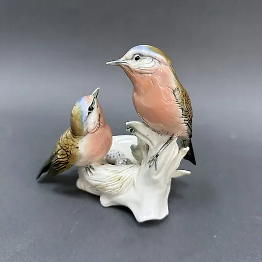 Редкая статуэтка "Пара зарянок у гнезда". Германия, Карл Энс - View 2