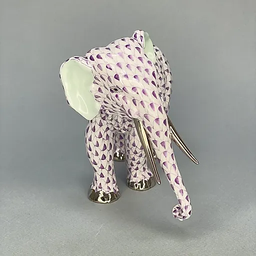 Фигурка Слон с редкой росписью сиреневого цвета Herend 1960-1970 Венгрия - View 2