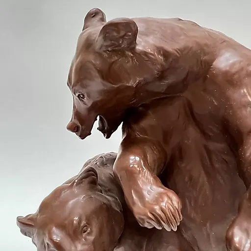 Фигурка 2 медведя из коричневого бурого фарфора 1905 г - View 5