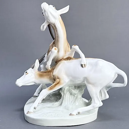 Скульптурная группа Боевые саблевидные антилопы модель Knauff Schwerter дизайн Otto Pilz 1912 Германия - View 5