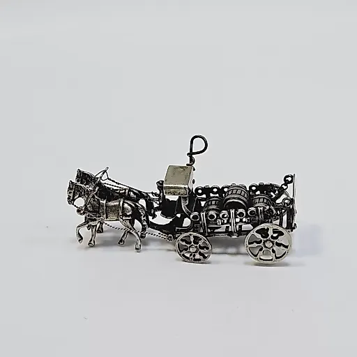 Повозка с бочками бочки 2 лошадки серебро Европа 20 век - View 8