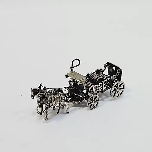 Повозка с бочками бочки 2 лошадки серебро Европа 20 век - View 7