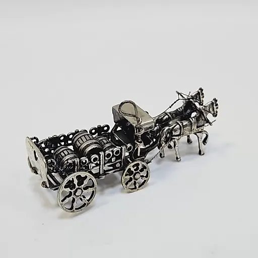 Повозка с бочками бочки 2 лошадки серебро Европа 20 век - View 5