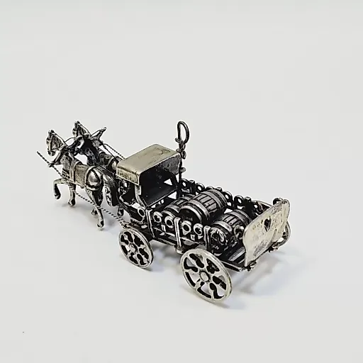 Повозка с бочками бочки 2 лошадки серебро Европа 20 век - View 6