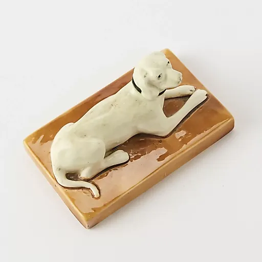 Коллекционная редкая фаянсовая скульптура «Охотничья собака» . Тверская фабрика. Товарищества М.С. Кузнецова. - View 6