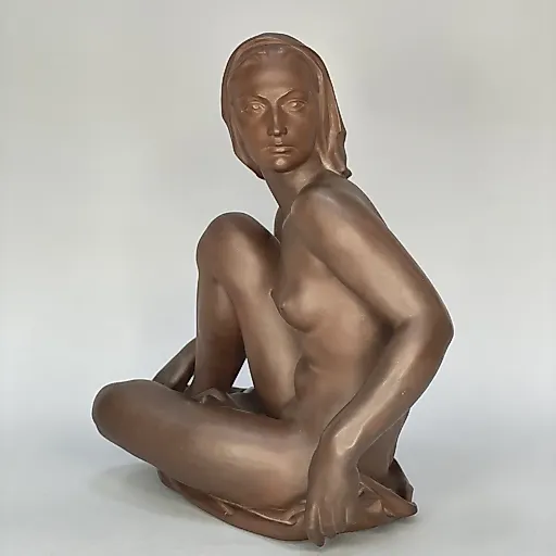 Скульптура Созерцающая Майсен, яшмовый бетгеровский красный фарфор, Германия, 1940г - View 2