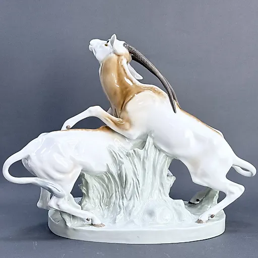 Скульптурная группа Боевые саблевидные антилопы модель Knauff Schwerter дизайн Otto Pilz 1912 Германия - View 6