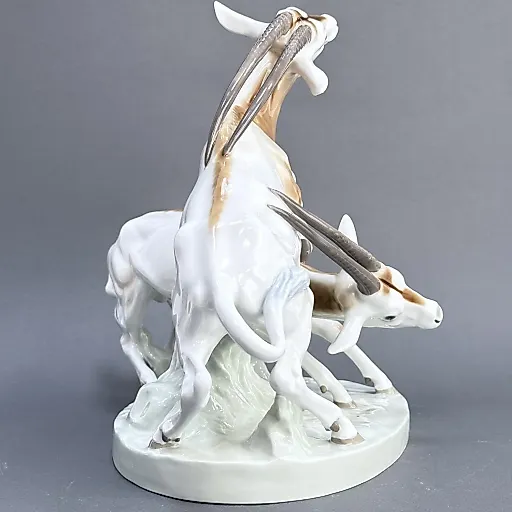 Скульптурная группа Боевые саблевидные антилопы модель Knauff Schwerter дизайн Otto Pilz 1912 Германия - View 7