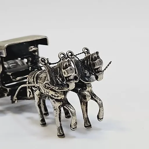 Повозка с бочками бочки 2 лошадки серебро Европа 20 век - View 3