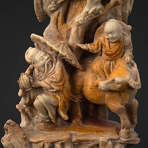 Статуэтка "Встреча старца и молодого монаха", талькохлорит (мыльный камень), резьба, Азия, 1950-1980 гг. - View 2