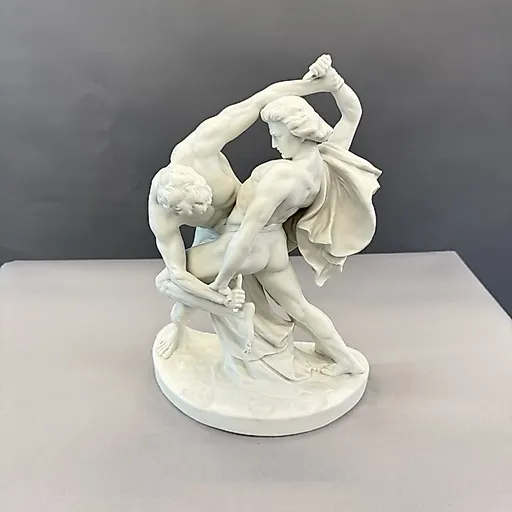 Антикварная фарфоровая статуэтка «Скандинавские борцы», Германия - View 2