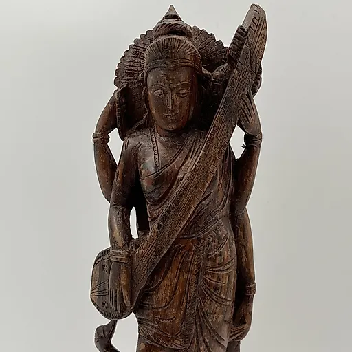 Резная деревянная статуэтка богини Сарасвати, Индия, 1970-1990 гг. - View 2