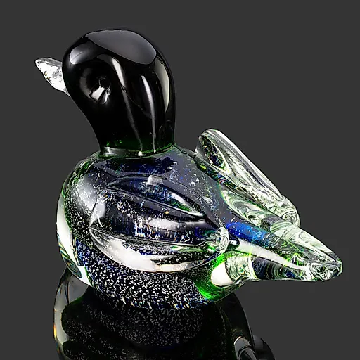 Стеклянная статуэтка "Утка" в гутной технике с серебряным листом, Мурано, Италия, 1970-1990 гг. - View 2