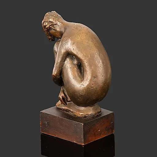 Скульптура «Обнаженная» из металла с тонировкой на деревянном основании, Западная Европа, середина XX века - View 2