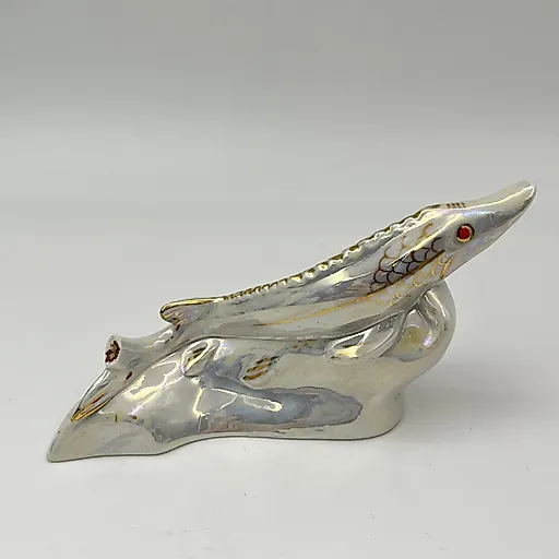 Фарфоровая статуэтка "Осётр" с люстром и золочением, ДФЗ Вербилки, СССР, 1950-е - View 3