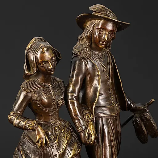 Бронзовая статуэтка "Прогулка влюбленных босиком" с деревянным основанием, Западная Европа, начало XX века - View 2