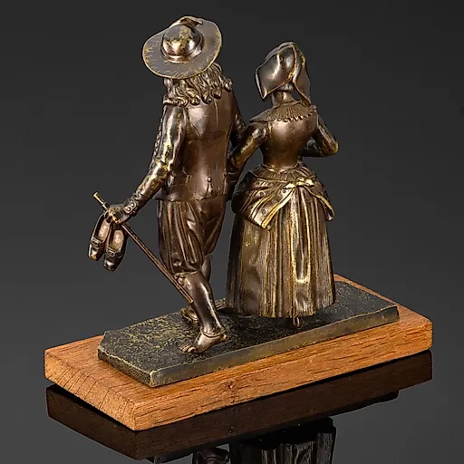 Бронзовая статуэтка "Прогулка влюбленных босиком" с деревянным основанием, Западная Европа, начало XX века - View 3