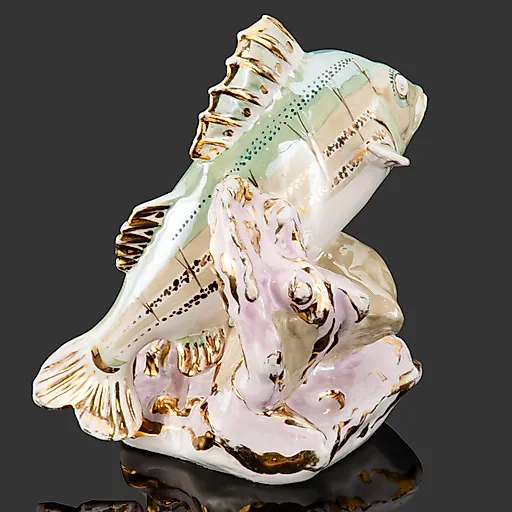 Большая фарфоровая статуэтка «Окунь» авторства П.М. Кожина, Дулевский завод, СССР, 1954 год - View 2