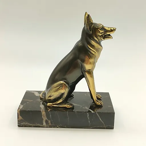 Статуэтка овчарки на постаменте, металл, камень, золочение, Западная Европа, 1970-1990 - View 5