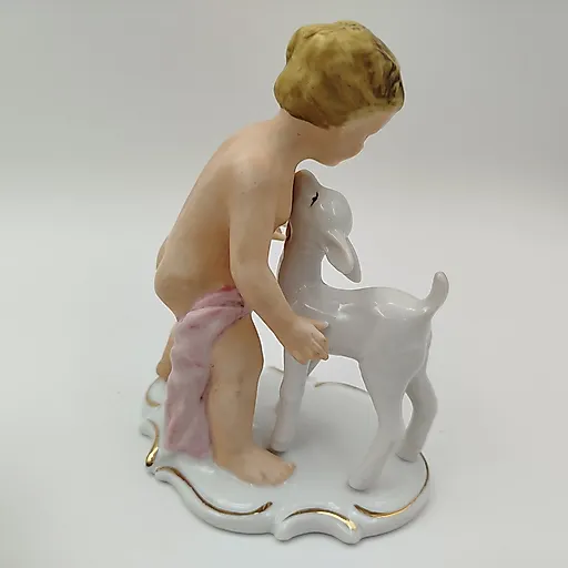 Статуэтка Путти с козленком, бисквитный фарфор, Западная Европа, 1960-1980 гг. - View 5