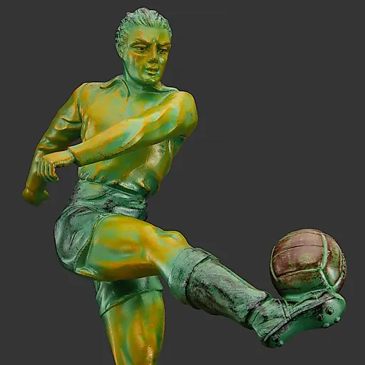 Статуэтка в стиле ар-деко "Футболист" на каменном постаменте, металл, литье, патинирование, мрамор, Западная Европа, 1980-2000 гг.