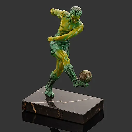 Статуэтка в стиле ар-деко "Футболист" на каменном постаменте, металл, литье, патинирование, мрамор, Западная Европа, 1980-2000 гг. - View 2