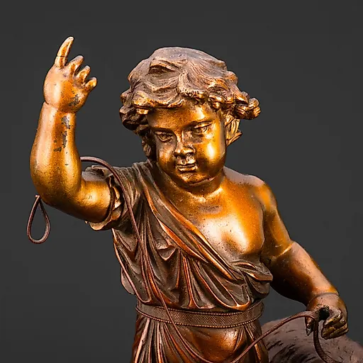 Скульптурная композиция (статуэтка) "Путти с собакой", металл, камень, Европа, 1970-1990 гг. - View 2