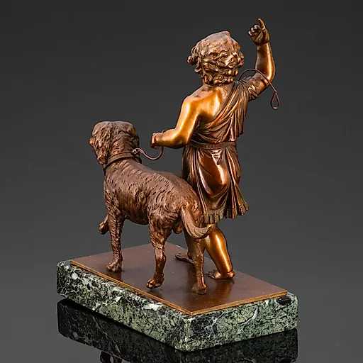 Скульптурная композиция (статуэтка) "Путти с собакой", металл, камень, Европа, 1970-1990 гг. - View 3