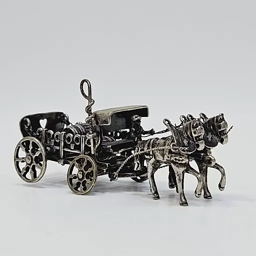 Повозка с бочками бочки 2 лошадки серебро Европа 20 век
