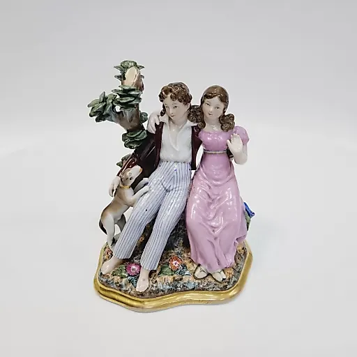 Фарфоровая скульптурная композиция "Поль и Виргиния с собакой Фидель"