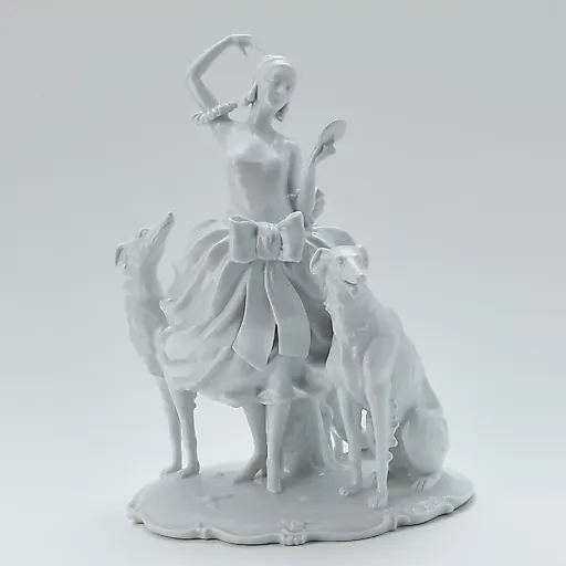 Старинная скульптурная группа "Девушка Клара с борзыми"