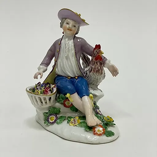 Коллекционная редкая статуэтка Юноша с петухом 1750-1755