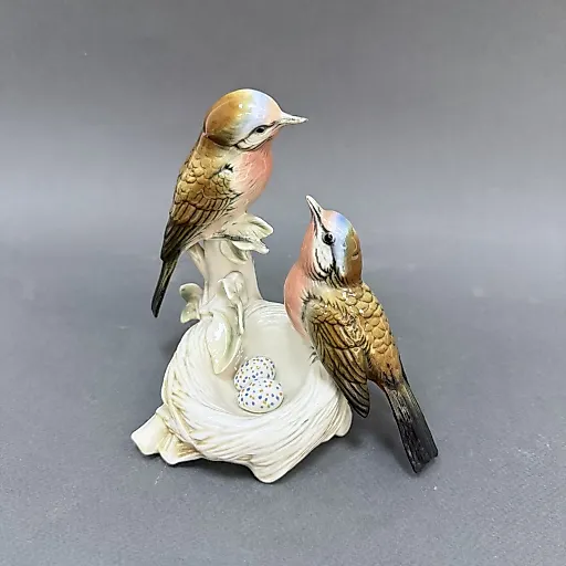 Редкая статуэтка "Пара зарянок у гнезда". Германия, Карл Энс
