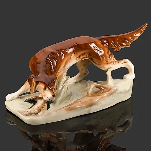 Фарфоровая статуэтка "Собака с дичью" от Royal Dux, Чехословакия, 1918-1945 гг.