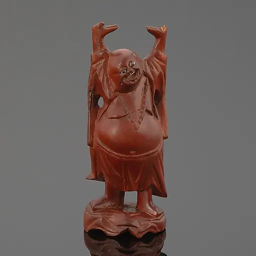 Статуэтка Хотей из дерева и кости, резная работа, Азия, середина XX века