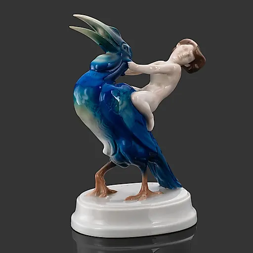 Фарфоровая статуэтка "Путти на тукане" в стиле ар-деко, Ferdinand Liebermann, Rosenthal, Германия, 1910-1930 гг.
